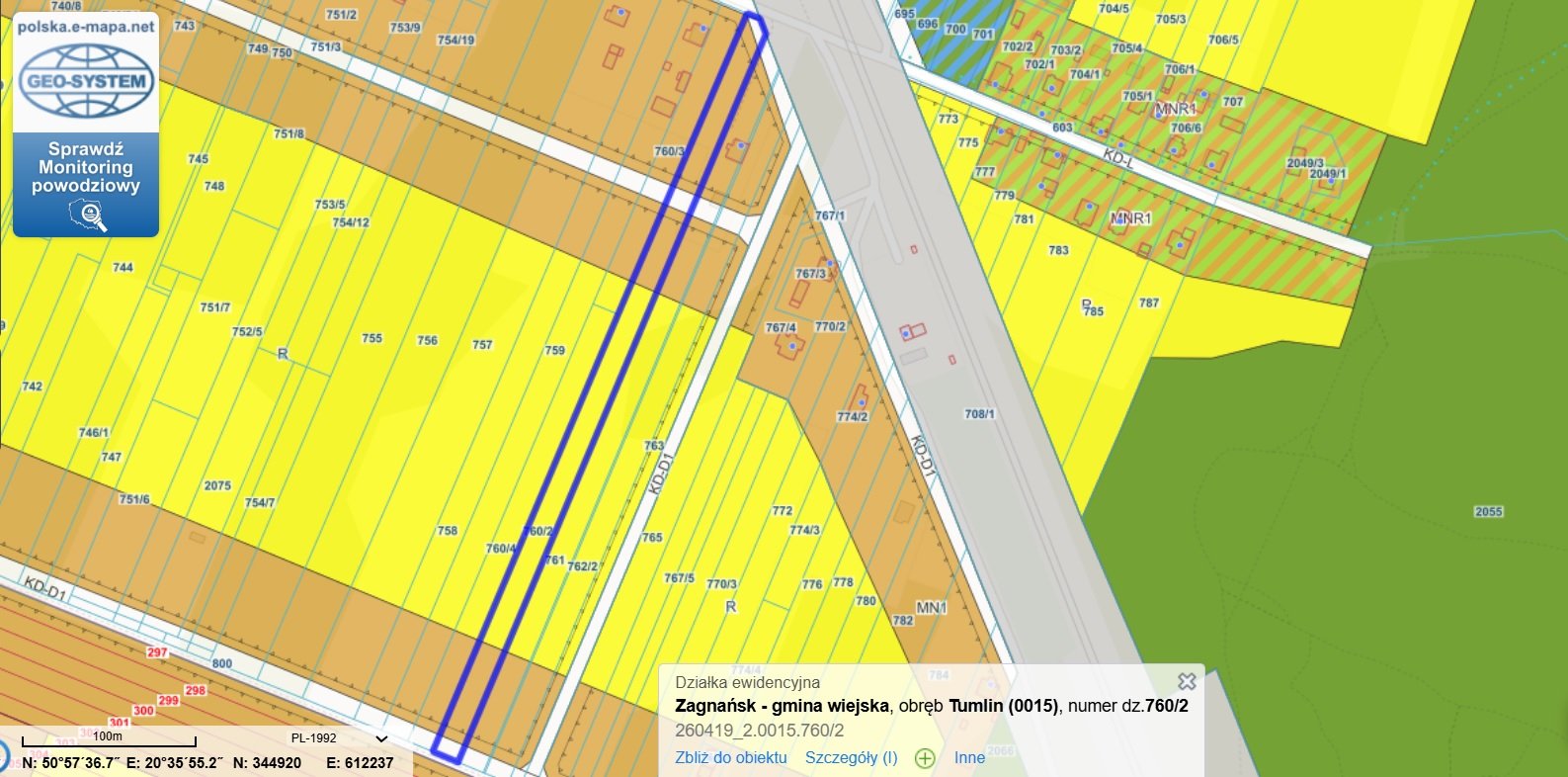 Atrakcyjna działka rolno-budowlana Tumlin W. –7422 m², MPZP, Media, Komunikacja