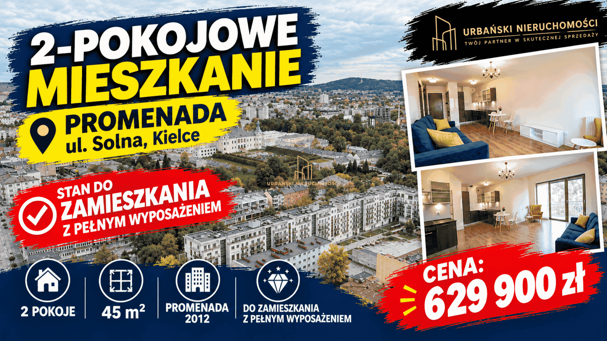 Na sprzedaż 2-pokojowe mieszkanie z dużym balkonem w Promenadzie, ścisłe centrum