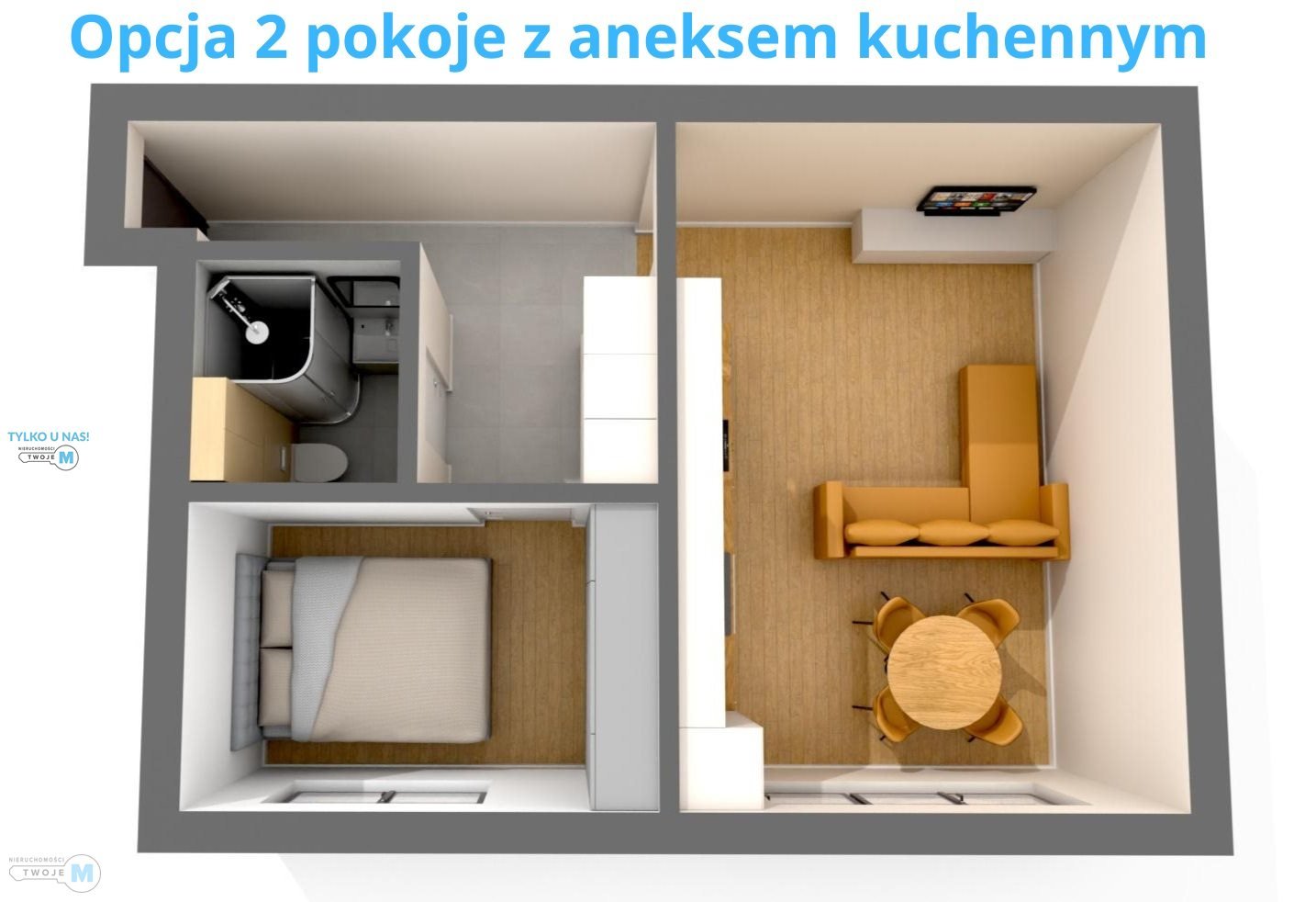 35,8m²: duży 1 pokój z opcją na 2 pokoje!!