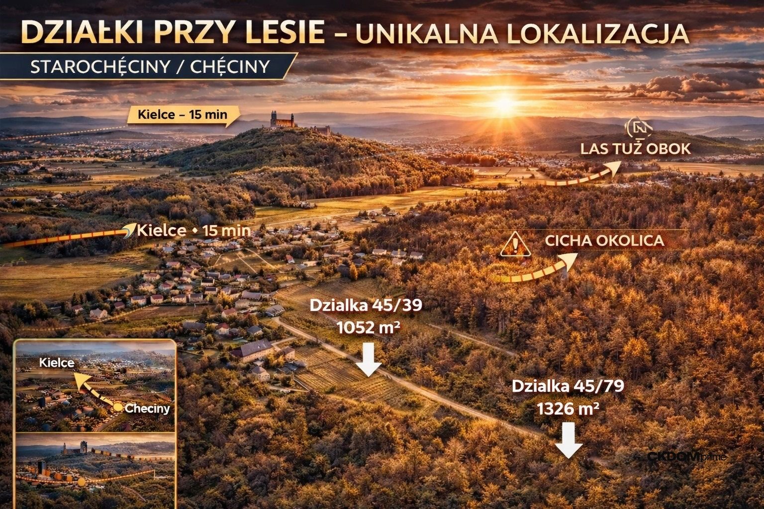 Działki przy lesie – 15 min do Kielc